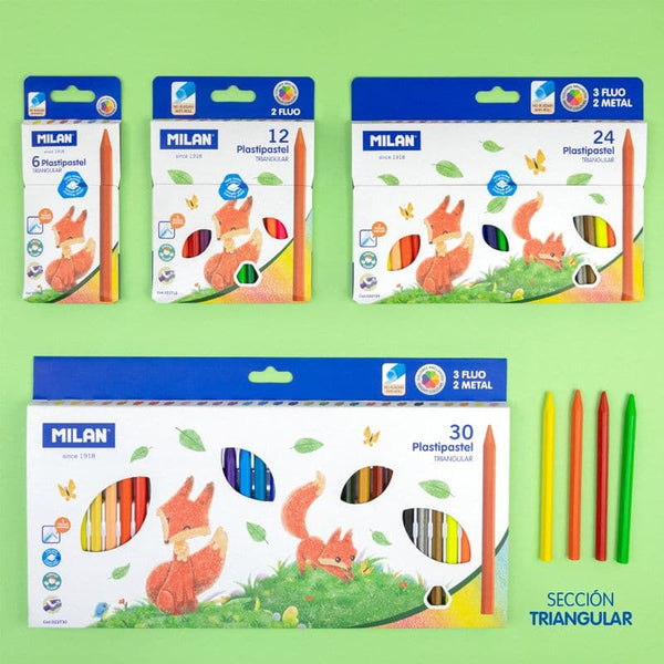 Milan Plasti-Pastel crayons, triangular plastic crayons