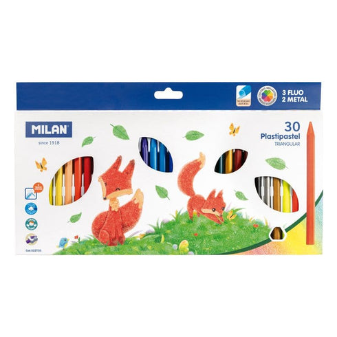 Milan Plasti-Pastel triangular crayons on white paper