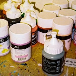 Metallic acrylic paint bottles